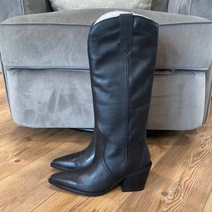 NWT Mango black leather heeled boots Size 40 (US 9.5)